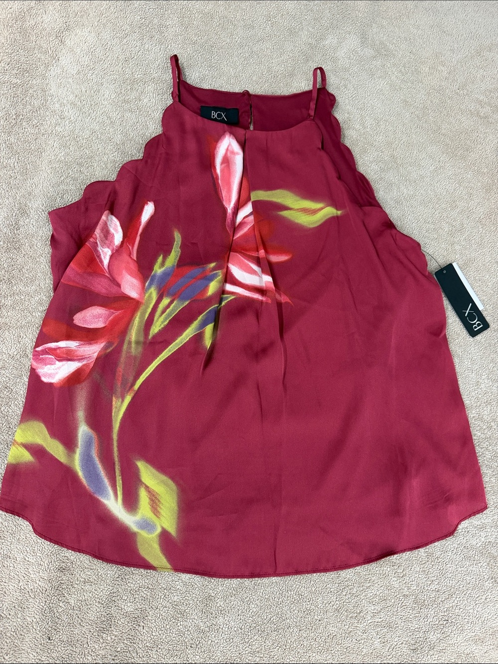 BCX Wine Red Floral Scalloped Halter Camisole